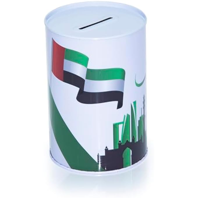 rayihni COIN BOX UAE FLAG COLOR, ASSORTED DESIGN MONEY & COIN SAVING POT, DECORATIONS FOR UAE NATIONAL DAY OR FLAG DAY, TIN, SIZE 10 X 15 CM, - Image 3